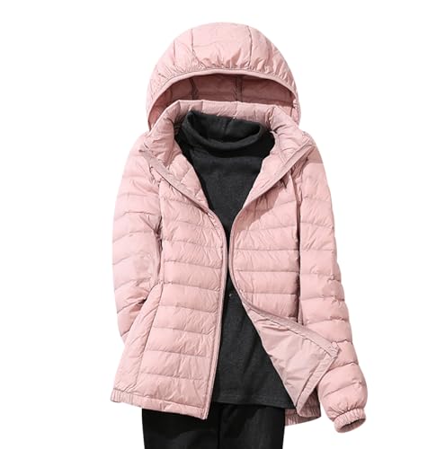 Leichte Steppjacke Damen Daunenjacke Damen Leicht Ultraleichte Daunen Steppjacke Daunenmantel Puffer Jacket Damen mit Kapuze Leichter Steppmantel Down Jacket Women Dünne Warme Daunenjacke Damen Rosa M von Peuignao