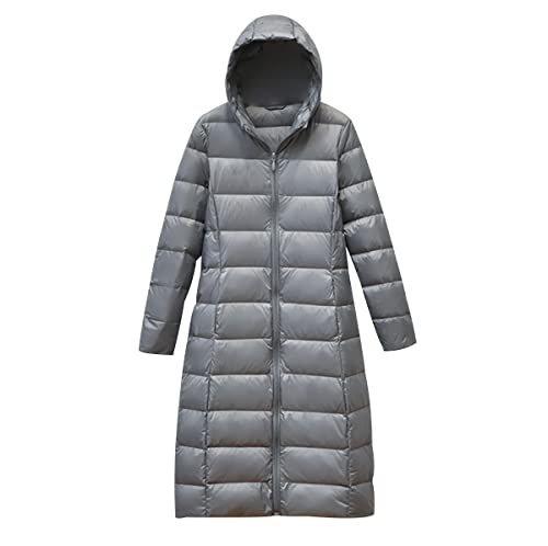 Leichte Steppjacke Damen Lang Daunenjacke Damen Leicht Puffer Jacke Damen Langer Daunenmantel Lang Leichter Steppmantel Down Jacket Women Gesteppte Jacke Daunen Federleichte Daunenjacke Damen Grau von Peuignao