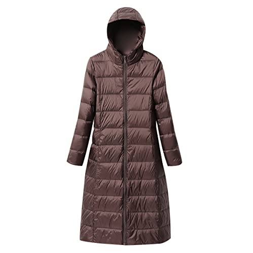 Leichte Steppjacke Damen Lang Daunenjacke Damen Leicht Puffer Jacke Damen Langer Daunenmantel Lang Leichter Steppmantel Down Jacket Women Gesteppte Jacke Daunen Federleichte Daunenjacke Damen Kaffee von Peuignao