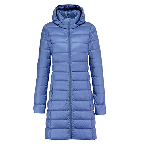 Leichte Steppjacke Damen Lang - Daunenjacke Puffer Jacke Mantel Langer Daunenmantel Steppmantel Down Jacket Women Ultraleichte Daunenjacke Blau von Peuignao