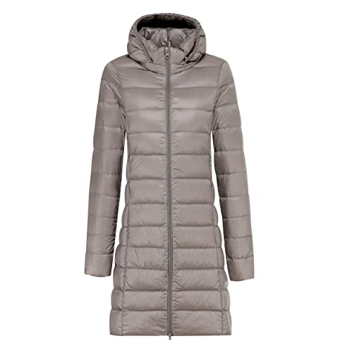 Leichte Steppjacke Damen Lang - Daunenjacke Puffer Jacke Mantel Langer Daunenmantel Steppmantel Down Jacket Women Ultraleichte Daunenjacke Khaki von Peuignao