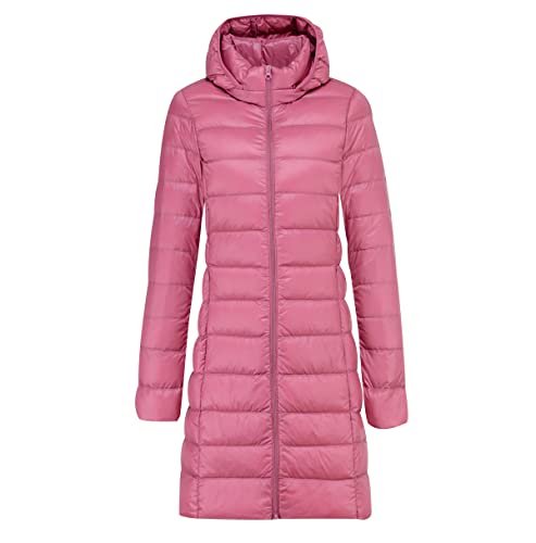 Leichte Steppjacke Damen Lang Daunenjacke Damen Leicht Puffer Jacke Mantel Langer Daunenmantel Lang Leichter Steppmantel Damen Down Jacket Women Jacke Daunen Ultraleichte Daunenjacke Damen Rosa von Peuignao