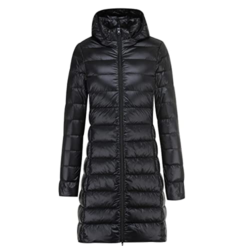 Leichte Steppjacke Damen Lang - Daunenjacke Puffer Jacke Mantel Langer Daunenmantel Steppmantel Down Jacket Women Ultraleichte Daunenjacke Schwarz von Peuignao
