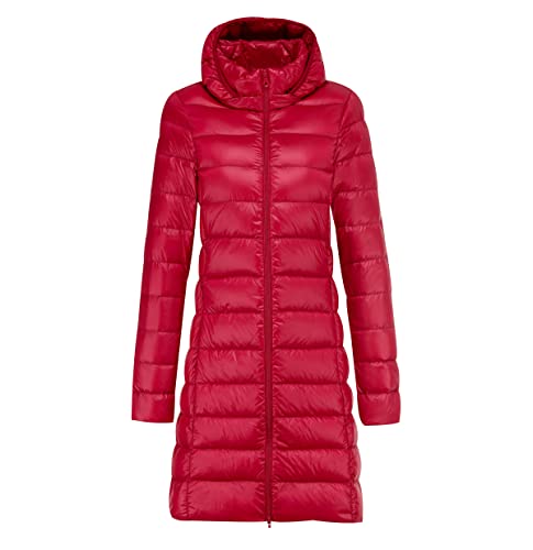 Leichte Steppjacke Damen Lang Daunenjacke Damen Leicht Puffer Jacke Mantel Langer Daunenmantel Lang Leichter Steppmantel Damen Down Jacket Women Jacke Daunen Ultraleichte Daunenjacke Faltbar Damen Rot von Peuignao