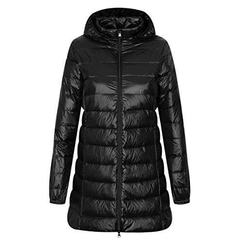 Leichte Steppjacke Damen Lang Lange Daunenjacke Damen Leicht Puffer Jacke Langer Daunenmantel Leichter Steppmantel Damen Down Jacket Women Gesteppte Jacke Daunen Ultraleicht Faltbar Damen Schwarz von Peuignao