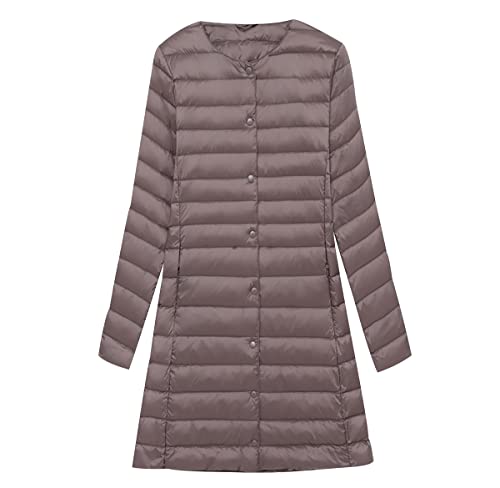 Leichte Steppjacke Damen Lang Lange Daunenjacke Damen Leicht Puffer Jacke Mantel Langer Daunenmantel Leichter Steppmantel Damen Down Jacket Jacke Daunen Ultraleichte Daunenjacke Faltbar Damen Khaki von Peuignao