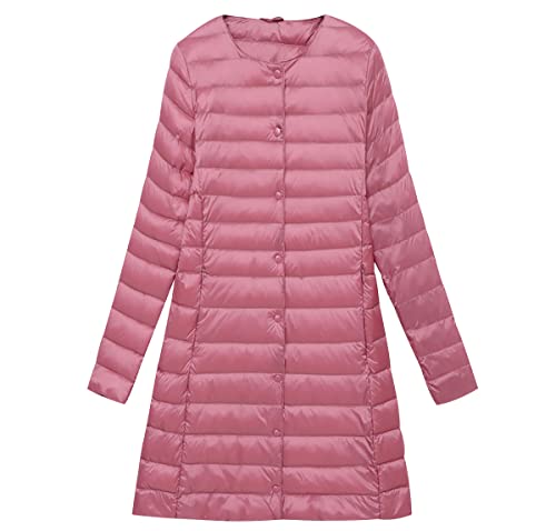 Leichte Steppjacke Damen Lang Lange Daunenjacke Damen Leicht Puffer Jacke Mantel Langer Daunenmantel Leichter Steppmantel Damen Down Jacket Jacke Daunen Ultraleichte Daunenjacke Faltbar Damen Rosa von Peuignao