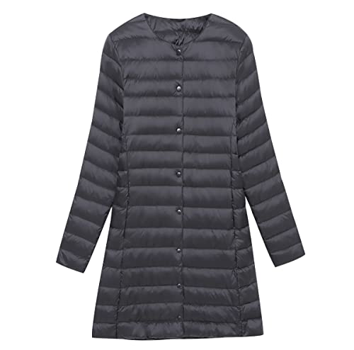 Leichte Steppjacke Damen Lang Lange Daunenjacke Damen Leicht Puffer Jacke Mantel Langer Daunenmantel Leichter Steppmantel Damen Down Jacket Jacke Daunen Ultraleichte Daunenjacke Faltbar Damen Schwarz von Peuignao