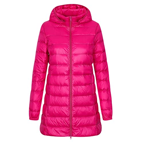 Leichte Steppjacke Damen Lang Lange Daunenjacke Damen Leicht Puffer Jacke Mantel Langer Daunenmantel Leichter Steppmantel Damen Down Jacket Women Gesteppte Jacke Daunen Ultraleicht Faltbar Damen Rosa von Peuignao