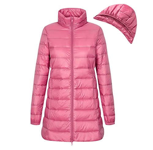 Leichte Steppjacke Damen Lang Lange Daunenjacke Damen Leicht Puffer Jacke Mantel Langer Daunenmantel Leichter Steppmantel Damen Down Jacket Women Gesteppte Jacke Daunen Ultraleicht Faltbar Damen Rosa von Peuignao