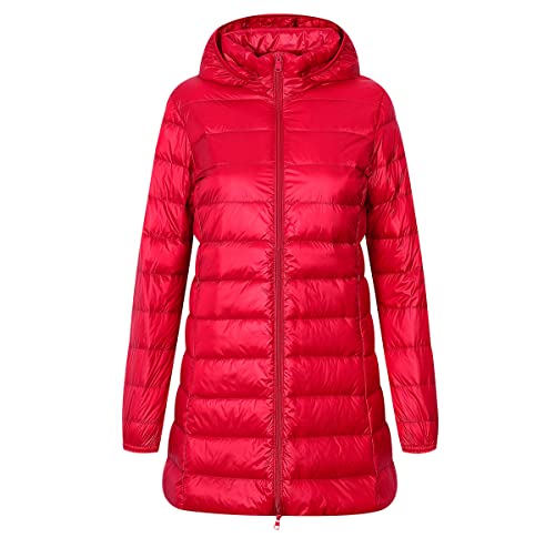 Leichte Steppjacke Damen Lang Lange Daunenjacke Damen Leicht Puffer Jacke Mantel Langer Daunenmantel Leichter Steppmantel Damen Down Jacket Women Gesteppte Jacke Daunen Ultraleicht Faltbar Damen Rot von Peuignao