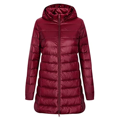 Leichte Steppjacke Damen Lang Lange Daunenjacke Damen Leicht Puffer Jacke Mantel Langer Daunenmantel Leichter Steppmantel Damen Down Jacket Women Gesteppte Jacke Daunen Ultraleicht Faltbar Damen Rot von Peuignao