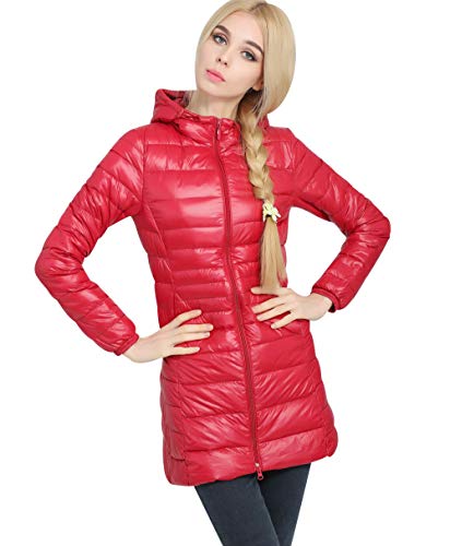 Leichte Steppjacke Damen Lang Lange Daunenjacke Damen Leicht Puffer Jacke Mantel Langer Daunenmantel Leichter Steppmantel Damen Down Jacket Women Gesteppte Jacke Daunen Ultraleicht Faltbar Damen Rot von Peuignao