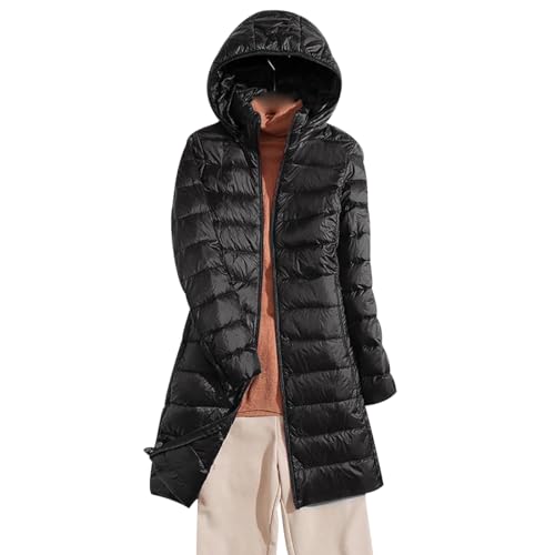 Leichte Steppjacke Damen Lang Lange Daunenjacke Damen Leicht Ultraleichte Daunen Steppjacke Daunenmantel Puffer Jacket Damen mit Kapuze Leicht Down Jacket Women Dünne Daunenjacke Damen Schwarz 3XL von Peuignao