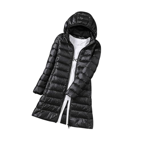 Leichte Steppjacke Damen Lang Puffer Jacke Damen Leichter Steppmantel Daunenmantel Damen Leicht Federleichte Daunenjacke Damen Down Jacket Women Puffer Mantel Ultraleicht-Steppjacke für Damen Schwarz von Peuignao