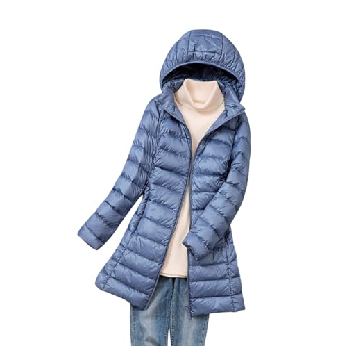 Leichte Steppjacke Damen Lang Puffer Jacke Damen Leichter Steppmantel Daunenmantel Damen Leicht Federleichte Daunenjacke Damen Down Jacket Women Puffer Mantel Ultraleicht-Steppjacke für Damen Blau XL von Peuignao
