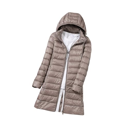 Leichte Steppjacke Damen Lang Puffer Jacke Damen Leichter Steppmantel Daunenmantel Damen Leicht Federleichte Daunenjacke Damen Down Jacket Women Puffer Mantel Ultraleicht-Steppjacke für Damen Braun M von Peuignao