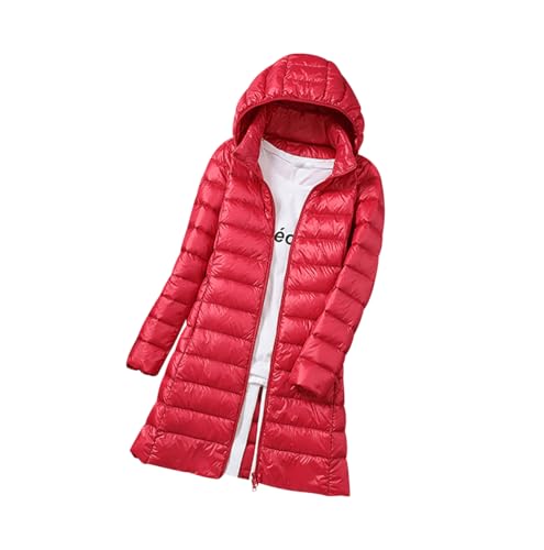 Leichte Steppjacke Damen Lang Puffer Jacke Damen Leichter Steppmantel Daunenmantel Damen Leicht Federleichte Daunenjacke Damen Down Jacket Women Puffer Mantel Ultraleicht-Steppjacke für Damen Rot 4XL von Peuignao
