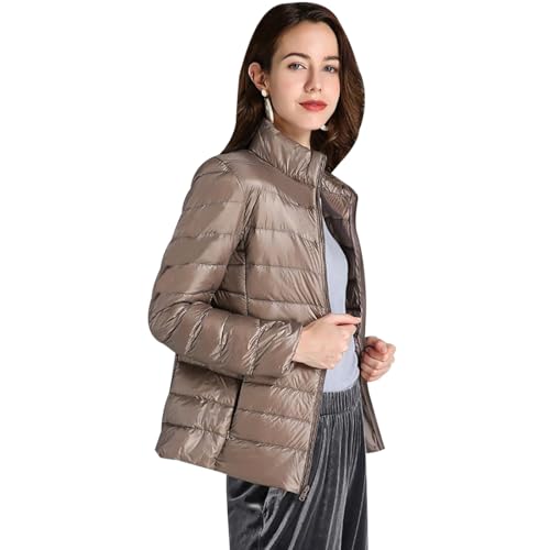 Leichte Steppjacke Damen Leicht Puffer Jacke Damen Leichter Steppmantel Daunenmantel Damen Leicht Federleichte Daunenjacke Down Jacket Women Puffer Mantel Ultraleicht-Steppjacke für Damen Braun S von Peuignao