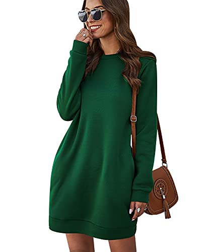 Long Sweatshirt Kleid Damen Overzised Langer Pullover Damen Lang Pulli Kleider Oversize Pullover Frauen Basic Lässiger Kuschel Sweat Pullis Süße Crewneck Sweatshirts für Damen Casual Lockerer Grün M von Peuignao