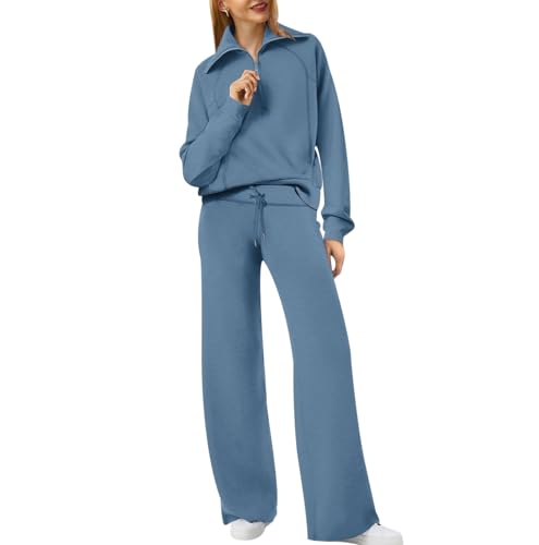 Loungewear Damen Set Trainingsanzug Damen 2 Teiler Jogginganzug Damen Set Zipper Sportanzug Freizeitanzug Hausanzug Damen Set Tracksuit Jogginganzüge für Frauen Trainingsanzüge Damen Lang Blau M von Peuignao
