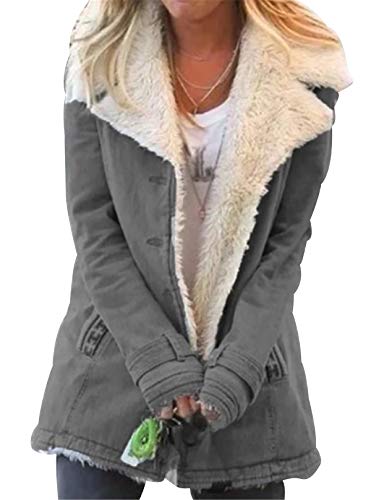 Mantel Damen Lapel Oversize Langer Wintermantel Damen Wattierte Mäntel Frauen Lang Warmer Winter Jacke Parka Langmantel Jacken Damen Parka Wintermäntel Wattierter Winterjacke Winterjacken Grau 5XL von Peuignao