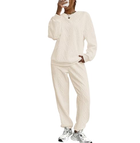 Peuignao Jogginganzug Damen Set Trainingsanzug Loungewear Freizeitanzug Hausanzug 2-Teilig Frauen Sportanzug Tracksuit Jogginganzüge Women Lang Trainingsanzüge Damen Set Aprikose XXL von Peuignao