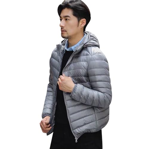 Peuignao Leichte Daunenjacke Herren Puffer Jacke Steppjacke Herren Leicht Daunenmantel Herren Mens Puffer Down Jacket Men Daunen Dünne Steppjacke Männer Steppmantel Packbare Daunenjacke Herren Grau M von Peuignao
