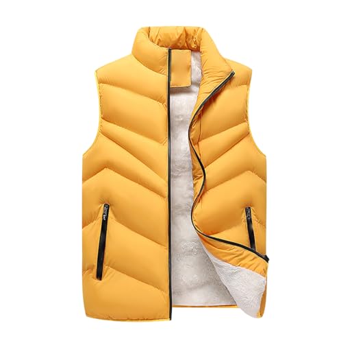 Puffer Weste Herren Fleeceweste Winterweste Herren Steppweste Ärmellose Jacke Herren Fleece Weste Herren Winter Warme Wattierte Weste Herren Herrenwesten Übergrößen Bodywarmer Weste Herren Gelb 5XL von Peuignao