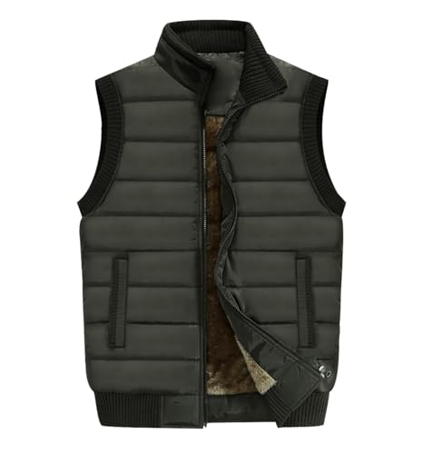 Puffer Weste Herren Winterweste Herren Fleeceweste Steppweste Herren Ärmellose Jacke Westen Fleece Weste Herren Winter Wattierte Weste Herren Herrenwesten Übergrößen Bodywarmer Weste Herren Grün 8XL von Peuignao