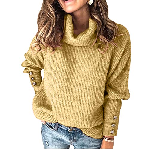 Rollkragenpullover Damen Strickpullover Damen Oversize Turtleneck Pullover Strick Damen Zopfstrick Stricken Rollgragen Pulli Damen Winterpullover Grober Strickpulli Damen Pullis Frauen Sweater Gelb S von Peuignao