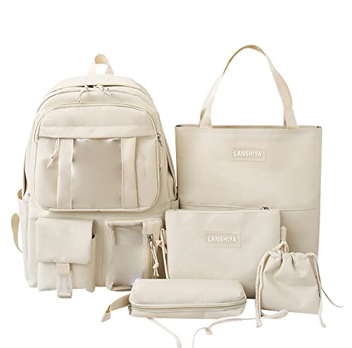 Rucksack Schule Schulrucksack Mädchen Teenager School Backpack Schultasche Damen Set Lässig Geräumiger Schul Rucksack Jugendliche Mädchen Rucksäcke Uni Schulrucksäcke Oberstufe Schultaschen Beige von Peuignao