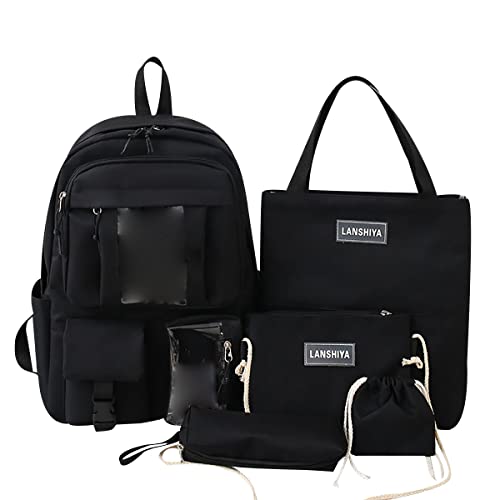 Rucksack Schule Schulrucksack Mädchen Teenager School Backpack Schultasche Damen Set Lässig Geräumiger Schul Rucksack Jugendliche Mädchen Rucksäcke Uni Schulrucksäcke Oberstufe Schultaschen Schwarz von Peuignao