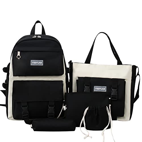 Rucksack Schule Schulrucksack Mädchen Teenager School Backpack Schultasche Damen Set Lässig Geräumiger Schul Rucksack Jugendliche Mädchen Travel College Backpack Uni Schulrucksäcke Oberstufe Schwarz von Peuignao