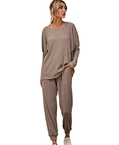 Schlafanzug Damen Hausanzug Damen Kuschelig Jumpsuit Pyjama Set Frauen Loungewear Freizeitanzug Nachtwäsche Langarm Homewear Zweiteiliger Schlafanzüge Damen Freizeitanzüge Grosse Grössen Kaffee S von Peuignao