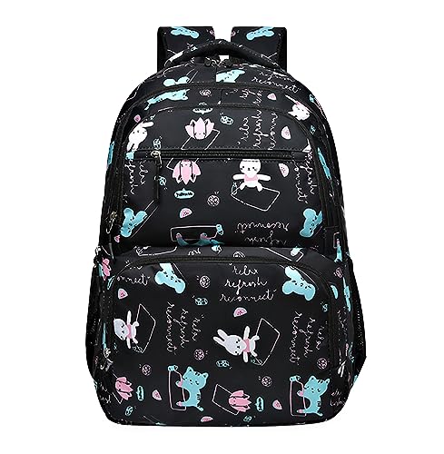 Schulrucksack Mädchen Rucksack Schule Schultasche Teenager Mädchen Damen Cute Primary School Bag Backpack Uni Rucksack Freizeitrucksack Teen Mädchen Groß Schulrucksack Oberstufe Mädc Schoolbag Schwarz von Peuignao