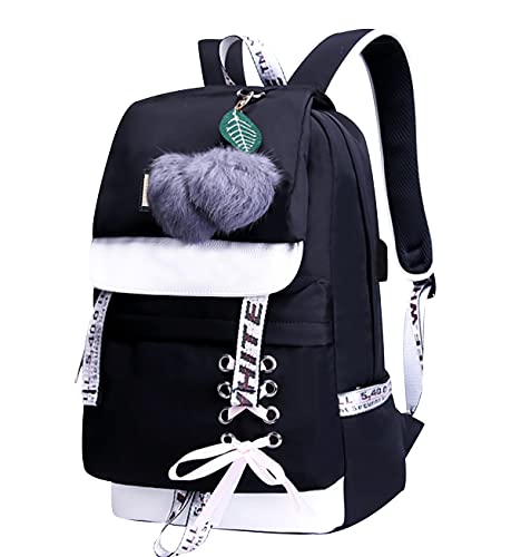 Schulrucksack Mädchen Teenager Laptop Schul Rucksack Schule Teen Schultasche Studenten Rucksack Damen PC Volkschule Rucksack Universität Schultaschen Jugendliche Reise Rucksäcke Wasserdicht Schwarz von Peuignao