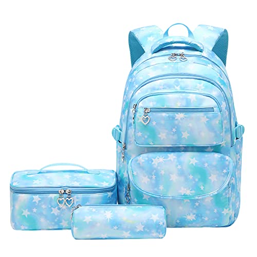 Schulrucksack Mädchen Teenager Rucksack Schule Jugendliche Mädchen School Backpack Schultasche Damen Set Schul Rucksäcke Travel College Backpack Women Uni Schulrucksäcke Oberstufe Schultaschen Blau von Peuignao