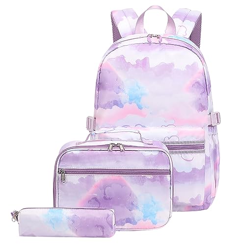 Schulrucksack Mädchen Teenager Rucksack Schule Schultasche Damen Cute Primary School Bag Backpack Uni Rucksack Teenager Mädchen Groß Freizeitrucksack Schulrucksack Oberstufe Jugendliche Mädchen Lila von Peuignao