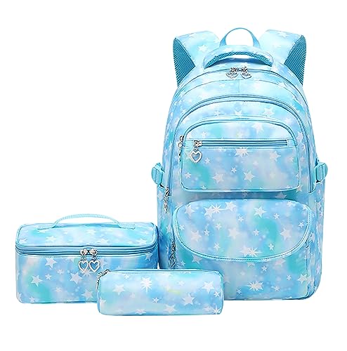 Schultasche Mädchen Schulrucksack Mädchen Teenager Rucksack Schule Damen Cute School Bag Backpack Schulranzen Uni Rucksack Teenager Mädchen Groß Schulrucksack Oberstufe Jugendliche Mädchen Blau von Peuignao