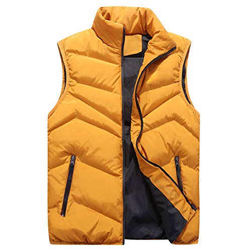 Steppweste Herren Downen Weste Daunen Herren Winter Ärmellose Daunenweste Herren Gilet Winterweste Step Westen Für Männer Jacke Ohne Ärmel Herren Übergrößen Wattierte Weste Mantel Ärmellos Gelb 3XL von Peuignao