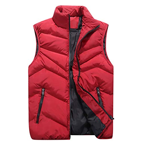 Steppweste Herren Downen Weste Daunen Herren Winter Ärmellose Daunenweste Herren Gilet Winterweste Step Westen Für Männer Jacke Ohne Ärmel Herren Übergrößen Wattierte Weste Mantel Ärmellos Rot 4XL von Peuignao