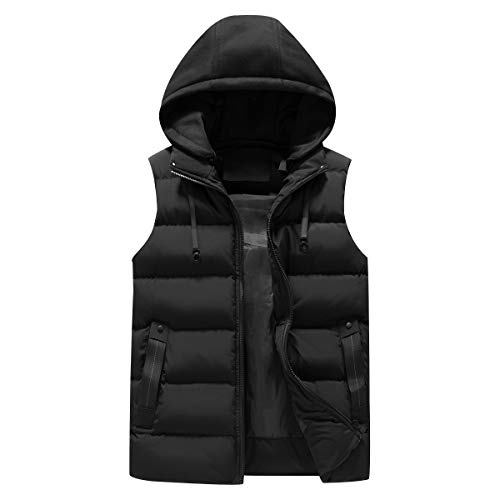 Steppweste Herren Downen Weste mit Kapuze Daunen Herren Winter Ärmellose Daunenweste Winterweste Step Westen Für Männer Kapuzenweste Jacke Ärmellos Herren Gilets Übergrößen Wattierte Weste Schwarz XS von Peuignao