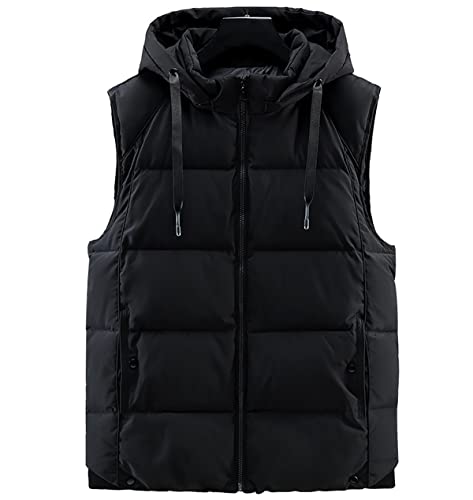 Steppweste Herren Puffer Weste Herren Outdoor Winterweste Westen Männer Ärmellose Jacke Ärmellos Mann Wattierte Weste Kapuze Herren Herrenwesten Übergrößen Warme Step Herren Oversize Weste Schwarz 4XL von Peuignao