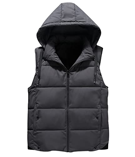 Steppweste Herren Puffer Weste Herren Outdoor Winterweste Westen Männer Ärmellose Jacke Ärmellos Mann Wattierte Weste Kapuze Herren Herrenwesten Übergrößen Warme Step Herren Oversize Weste Grau 6XL von Peuignao