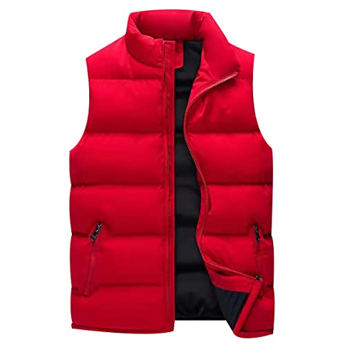 Steppweste Herren Puffer Winterweste Ärmellose Jacke Männer Wattierte Übergrößen Warme Step Oversize Pufferweste Rot XL von Peuignao