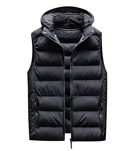 Steppweste Herren Puffer Weste Herren Winterweste Westen Männer Ärmellose Jacke Mann Armellose Wattierte Weste Kapuze Herren Winter Herrenwesten Übergrößen Warme Step Herren Oversize Weste Schwarz 8XL von Peuignao