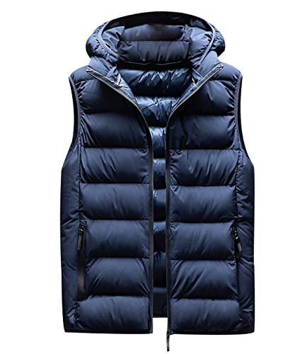 Steppweste Herren Puffer Weste Herren Winterweste Westen Männer Ärmellose Jacke Mann Armellose Wattierte Weste Kapuze Herren Winter Herrenwesten Übergrößen Warme Step Herren Oversize Weste Blau XL von Peuignao