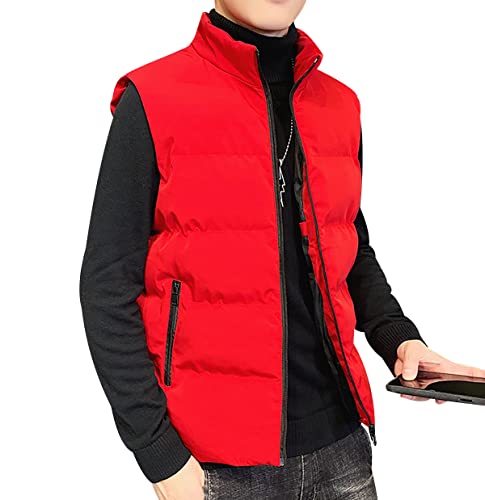 Steppweste Herren Winterweste Ärmellose Wattierte Weste Jacke Ärmellos Herren Westen Männer Warme Oversize Armellose Puffer Weste Herren Winter Herrenwesten Herren-Steppweste Herren-Westen Rot 5XL von Peuignao