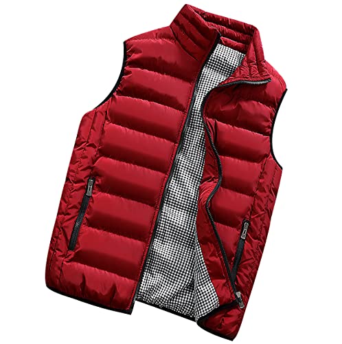 Steppweste Herren Winterweste Ärmellose Wattierte Weste Jacke Ärmellos Herren Westen Männer Warme Oversize Armellose Puffer Weste Herren Winter Herrenwesten Outdoor Ärmellose Steppjacke Herren Rot 4XL von Peuignao